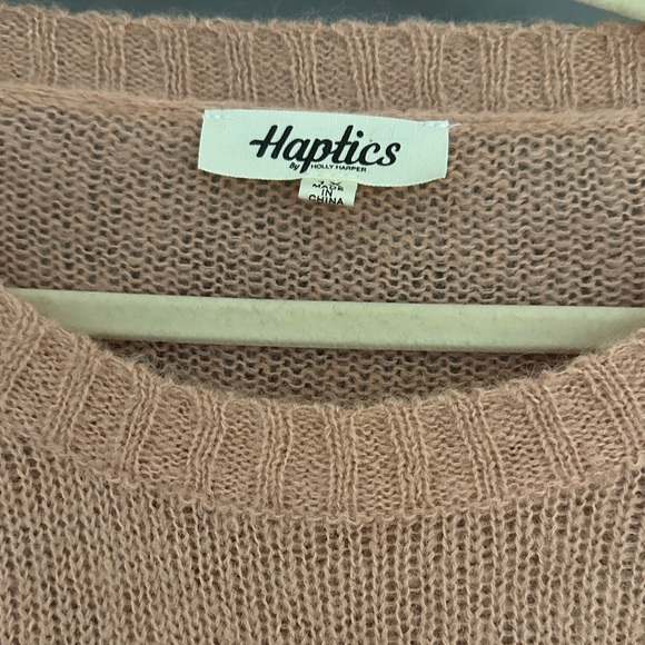 Haptics Peach Crewneck Sweater – Floral Appliqué Knit Pullover - Picture 3 of 9